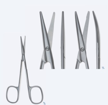 Ножиці, хірургічні, "Baby-Metzenbaum", дисекційні, делікатні, та для лікування косоокості, вигнуті, тупокінцеві, загальна довжина 115 мм, 4 1/2"